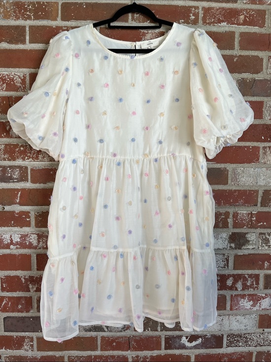 entro Dresses & Skirts - entro Cream Tiered Mini Dress with Pastel Polka Dots